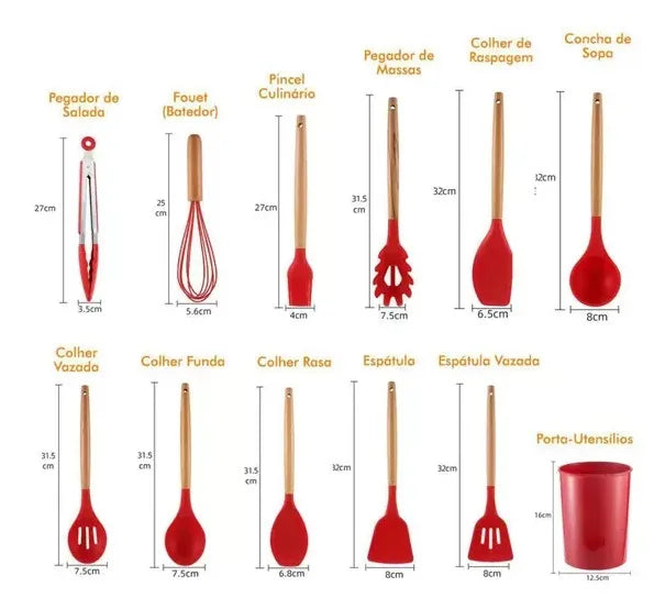Utensílios de Cozinha de Silicone com 11 peças