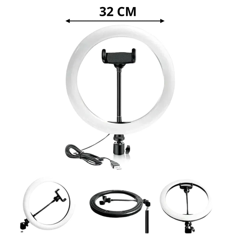 Anel de luz LED 32cm (13") Sem Tripé - Iluminação Profissional Ajustável para Fotos e Vídeos